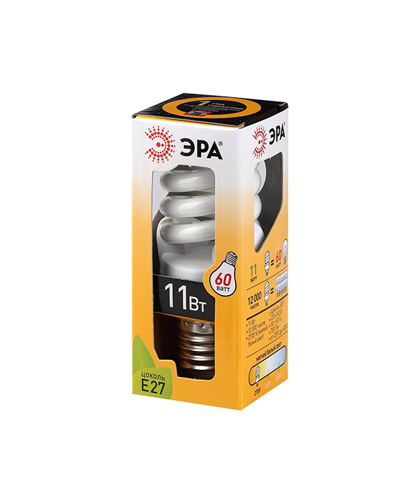 Лампа энергосберегающая E27, 11W, F-SP, 2700K (теплый свет), Premium ЭРА