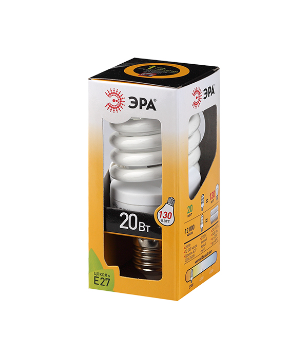 Лампа энергосберегающая E27, 20W, F-SP, 2700K (теплый свет), Premium ЭРА